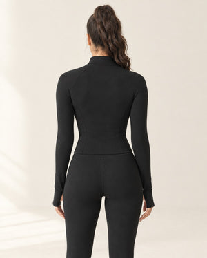 CloudSoft Fitted Zip Jacket in Black – back | Velvetella