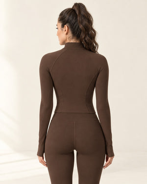 CloudSoft Fitted Zip Jacket in Espresso – back | Velvetella
