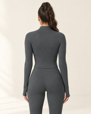 CloudSoft Fitted Zip Jacket in Graphite Gray – back | Velvetella