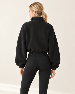 CloudSoft Polar Fleece Zip Jacket in Black – back | Velvetella