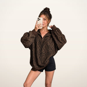 Leopard-Print Half-Zip Oversized Pullover | Velvetella