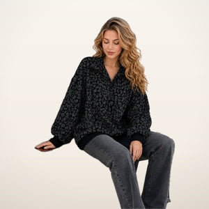 Leopard-Print Half-Zip Oversized Pullover | Velvetella
