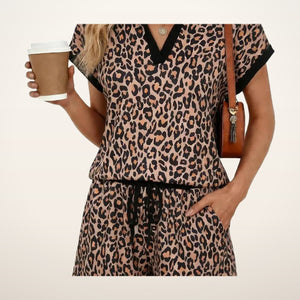 Leni Leopard Cap-Sleeve Lounge Set | Velvetella