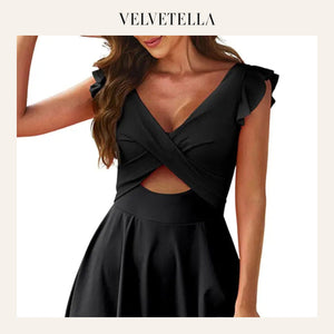 One Piece Swimsuit Ruffle Cutout Swimdress Tummy Control V Neck | Velvetella