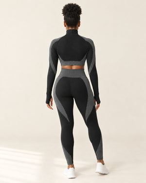 Seamless 3-Piece Set in Black Grey – back | Velvetella