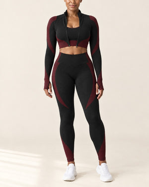 Seamless 3-Piece Set in Black Wine – front | Velvetella