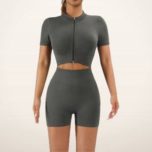 Seamless Rib Crop Top & Short Set | Velvetella