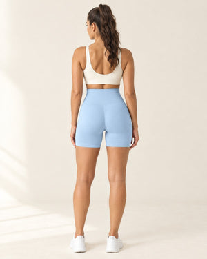 Seamless Scrunch Short in Sky Blue – back | Velvetella