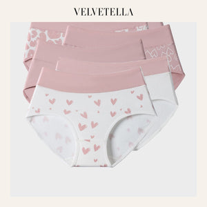 Soft Cotton Heart Print High-Waist Panties (6 Pack) | Velvetella