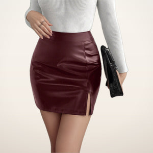 Studio Faux Leather Slit Skort | Velvetella