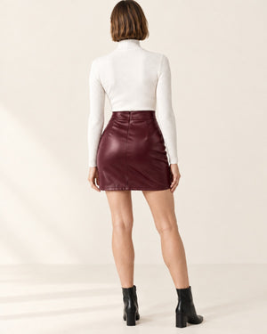 Studio Faux Leather Slit Skort in Wine Red – back | Velvetella