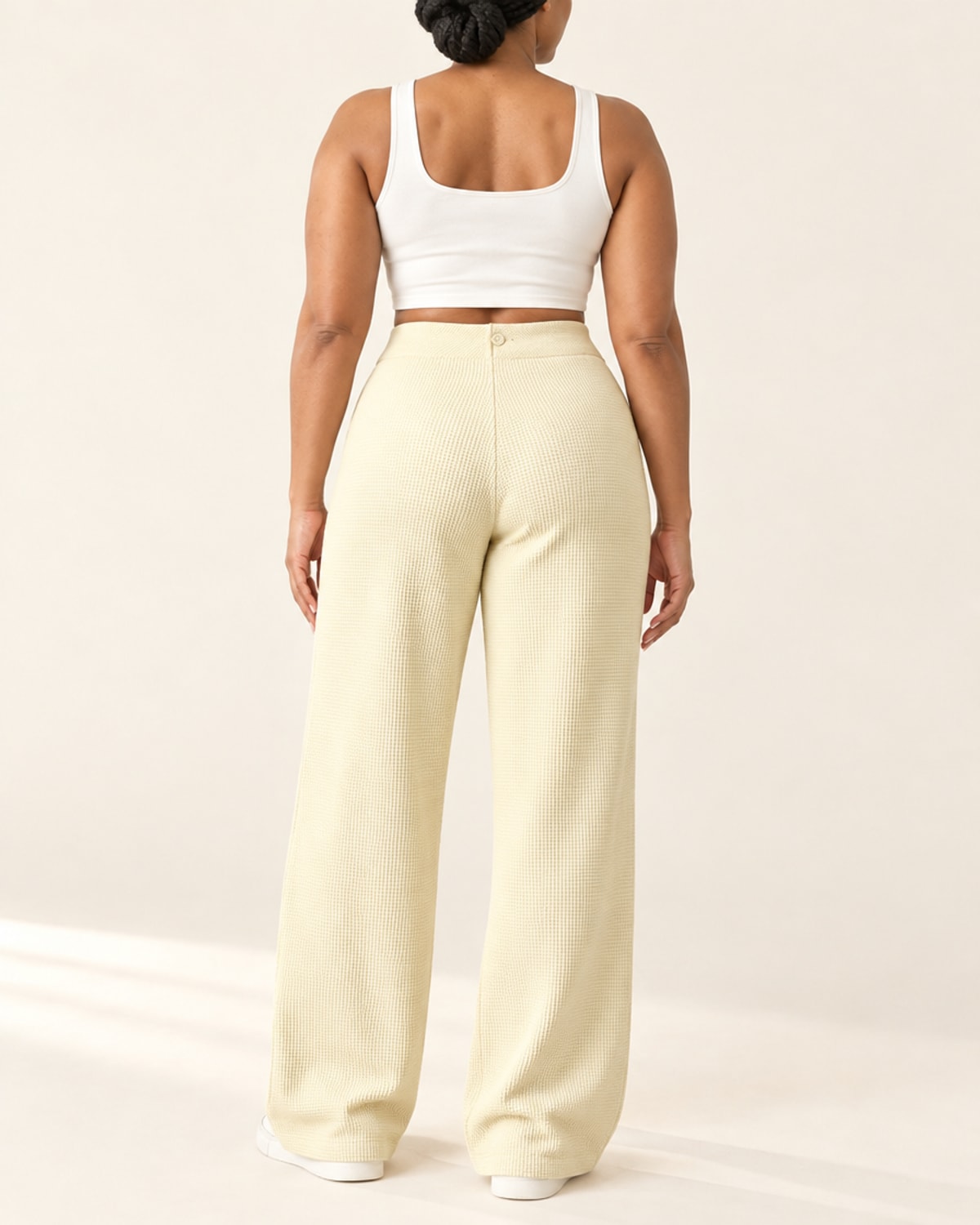 Studio Waffle Wide-Leg Pant in Beige – back | Velvetella