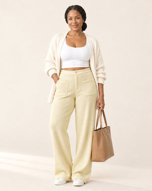 Studio Waffle Wide-Leg Pant in Beige – full look | Velvetella