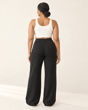 Studio Waffle Wide-Leg Pant in Black – back | Velvetella