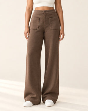 Studio Waffle Wide-Leg Pant in Brown – front | Velvetella