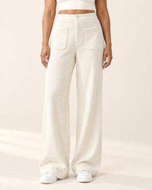 Studio Waffle Wide-Leg Pant in White – front | Velvetella