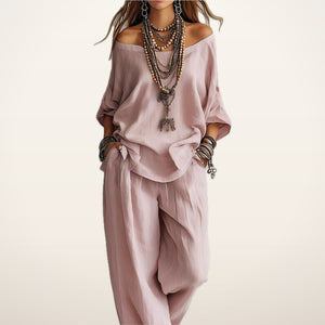 Bonnie Linen Top & Wide-Leg Pants Set | Velvetella
