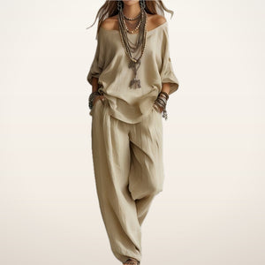 Bonnie Linen Top & Wide-Leg Pants Set | Velvetella