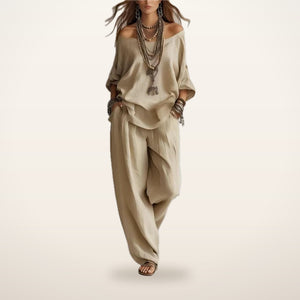Bonnie Linen Top & Wide-Leg Pants Set | Velvetella