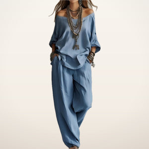 Bonnie Linen Top & Wide-Leg Pants Set | Velvetella