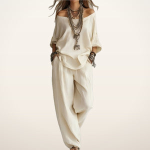 Bonnie Linen Top & Wide-Leg Pants Set | Velvetella