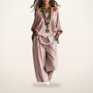Bonnie Linen Top & Wide-Leg Pants Set | Velvetella
