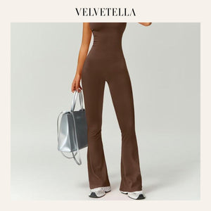 Women’s Halter Neck Bodycon Flare Jumpsuit – Stretchy, Butt-Lifting Activewear | Velvetella