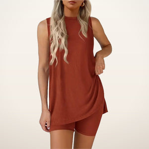 Gemma Sleeveless Split-Hem Shorts Set | Velvetella