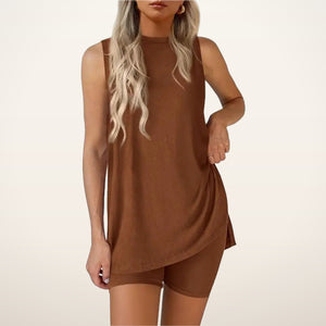 Gemma Sleeveless Split-Hem Shorts Set | Velvetella
