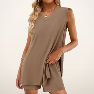 Gemma Sleeveless Split-Hem Shorts Set | Velvetella