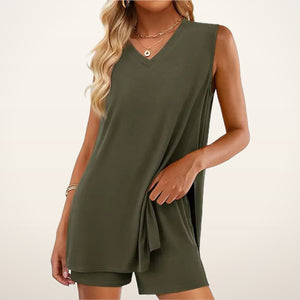 Gemma Sleeveless Split-Hem Shorts Set | Velvetella