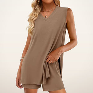 Gemma Sleeveless Split-Hem Shorts Set | Velvetella