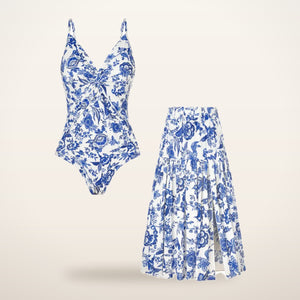 Palma V-Neck Swimsuit & Cover-Up Skirt | Velvetella