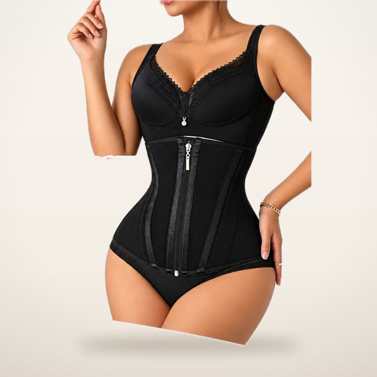 15-Bone Zip-Up High-Compression Waist Cincher | Velvetella