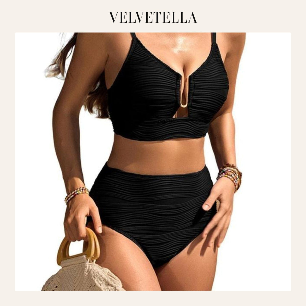 2 Piece Tummy Control Bikini Set U-Wire Cutout Swimsuit | Velvetella
