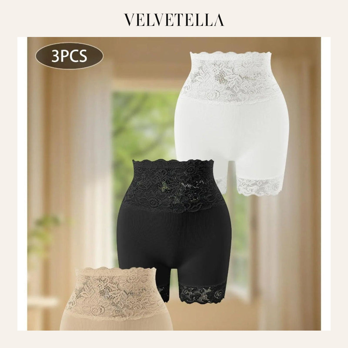 High-Waist Shapewear Shorts, Lace Tummy Control | Velvetella