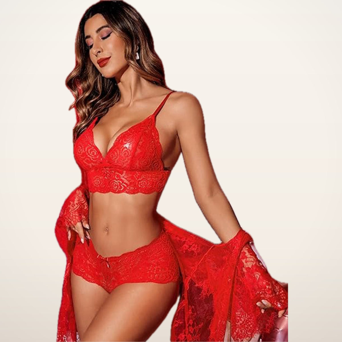 Amelie Floral Lace Lingerie & Robe Set | Velvetella