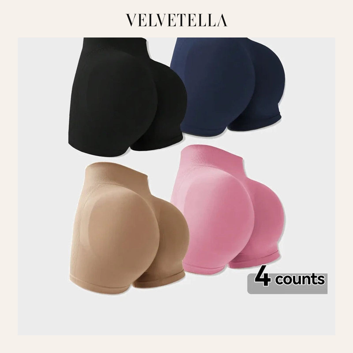 4-Pack High-Waist Seamless Butt-Lifting Shorts | Velvetella
