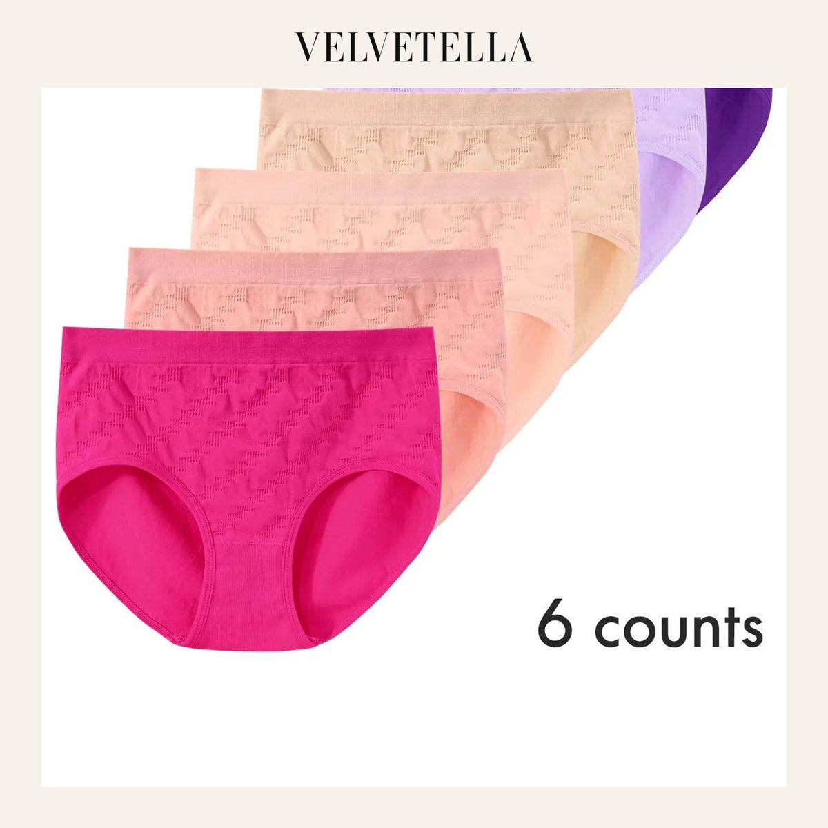 6-Pack Women's Seamless Pure Mid-Waist Triangle Briefs with Crotch | Velvetella