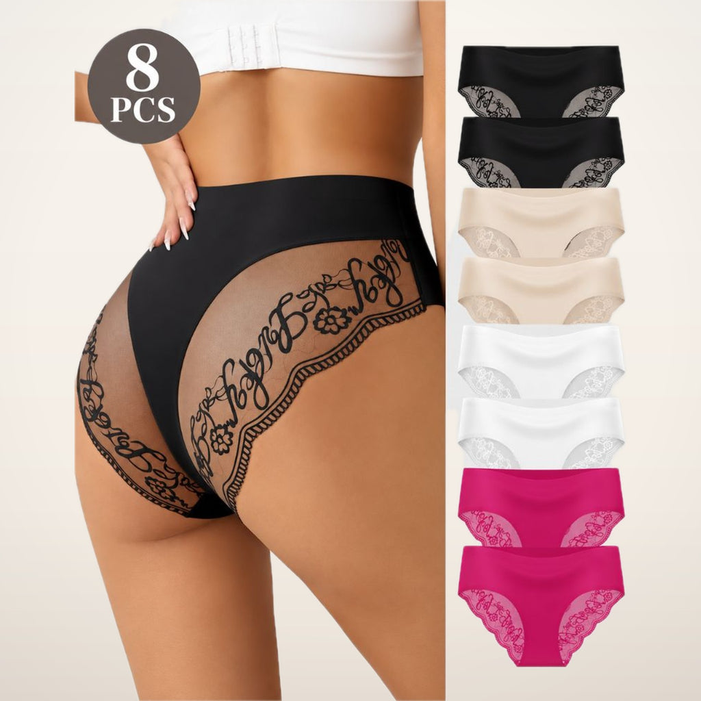 8-Pack Seamless Lace Mid-Rise Stretch Panties | Velvetella