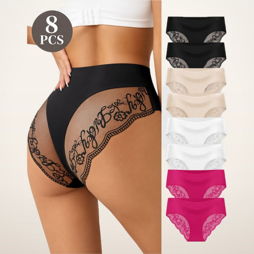 8-Pack Seamless Lace Mid-Rise Stretch Panties | Velvetella