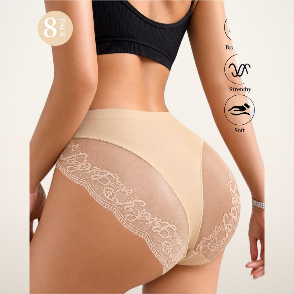 8-Pack Seamless Lace Mid-Rise Stretch Panties | Velvetella
