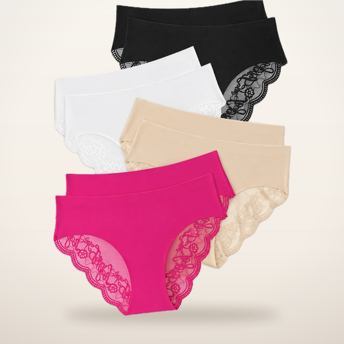 8-Pack Seamless Lace Mid-Rise Stretch Panties | Velvetella