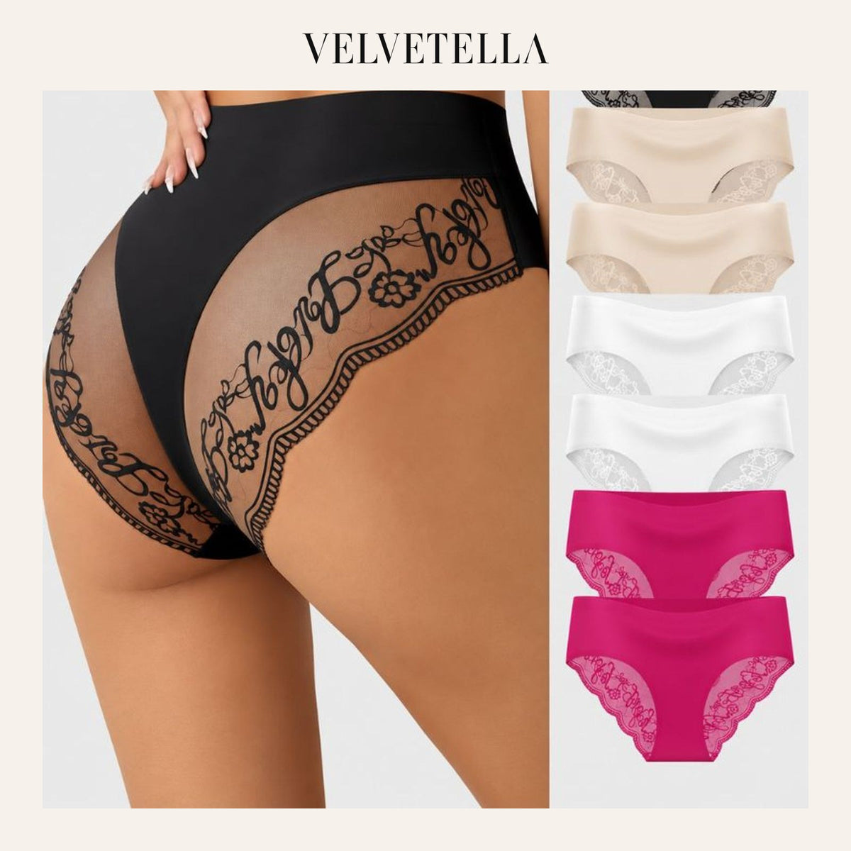 8-Pack Seamless Lace Mid-Rise Stretch Panties | Velvetella