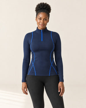 AirMove Half-Zip Pullover in Navy Blue – front | Velvetella
