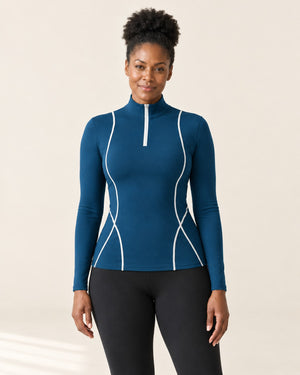 AirMove Half-Zip Pullover in Teal – front | Velvetella