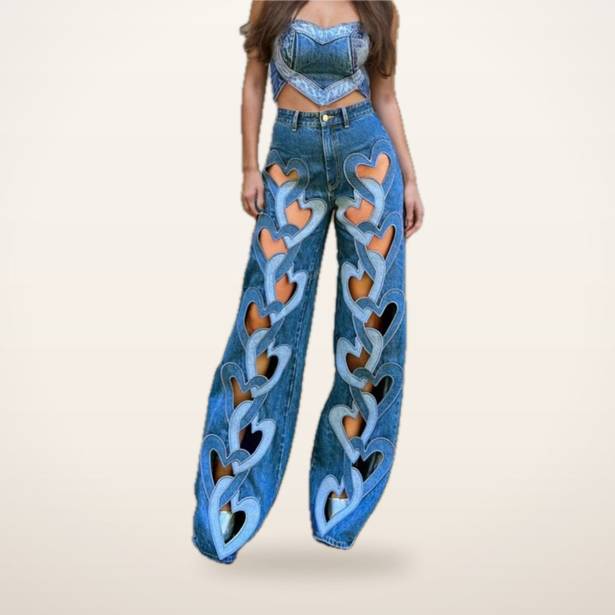Amora Heart Cutout Wide-Leg Jeans | Velvetella