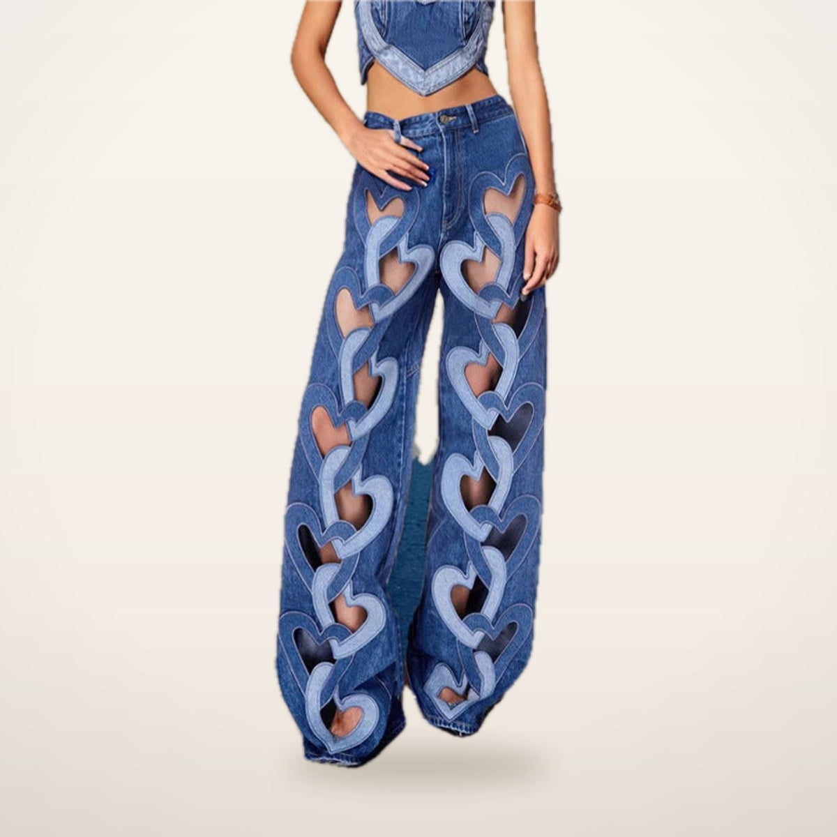 Amora Heart Cutout Wide-Leg Jeans | Velvetella