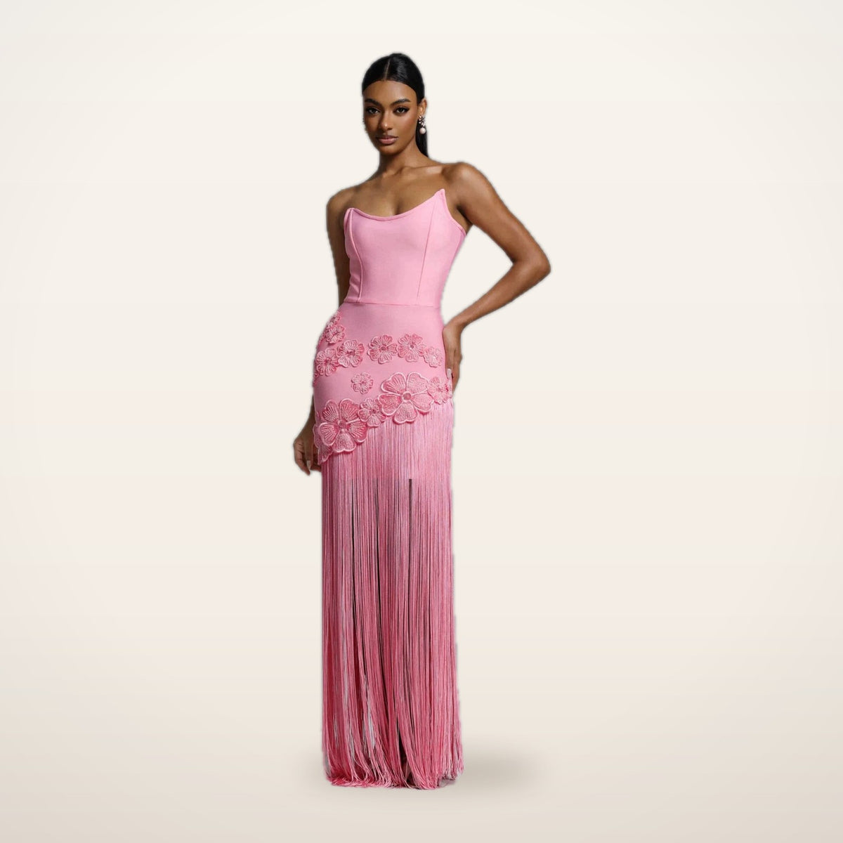 Aurelia Sequin Fringe Bandage Gown | Velvetella