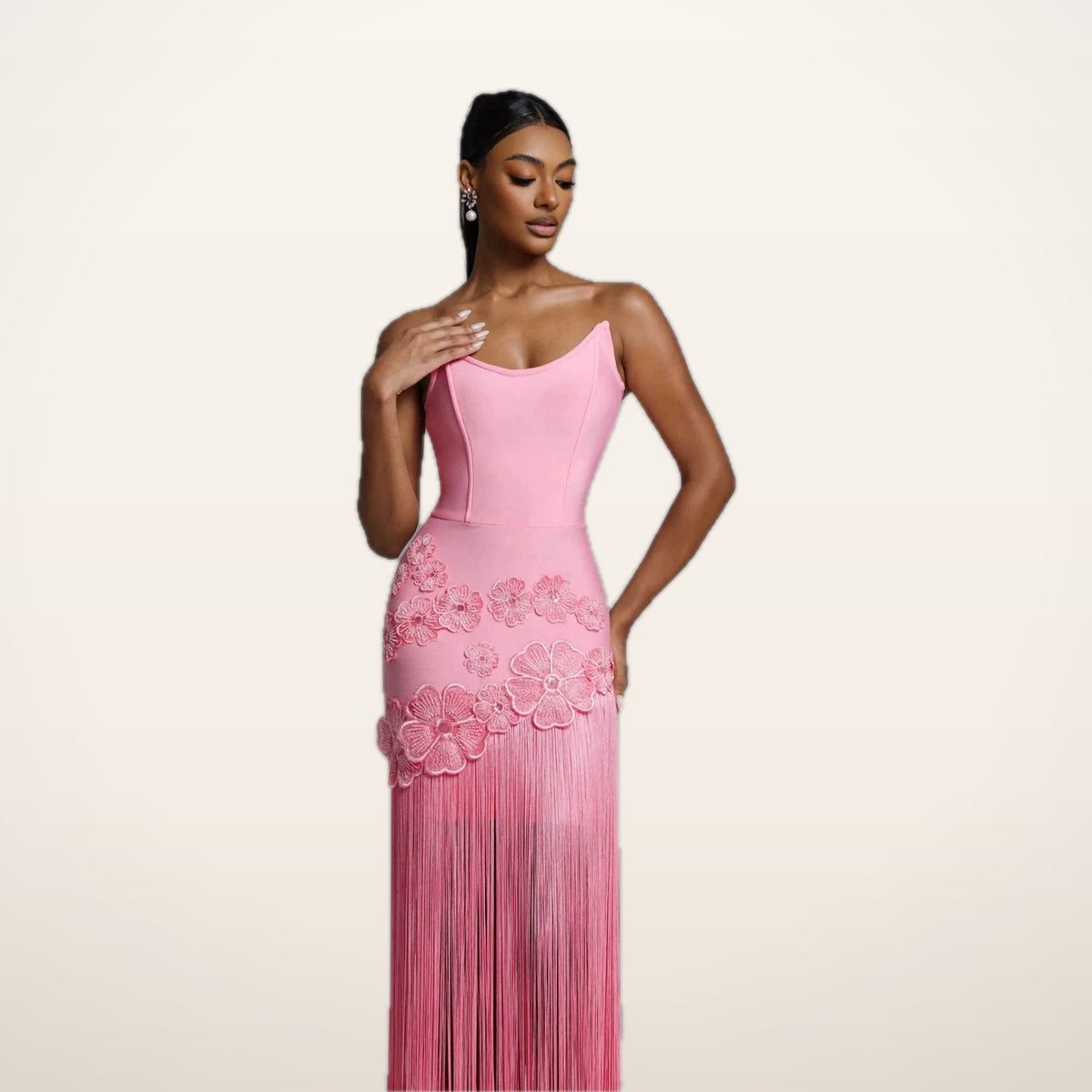 Aurelia Sequin Fringe Bandage Gown | Velvetella